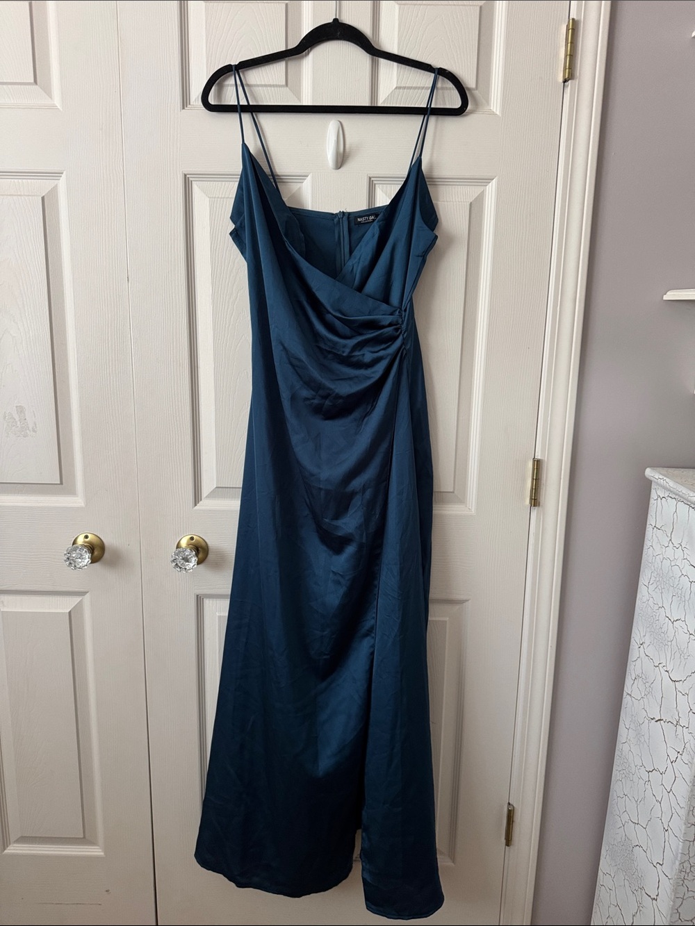 Teal Satin “When the Moon’s Out” maxi dress